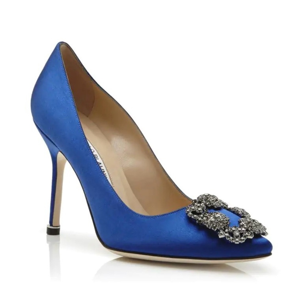 Manolo Blahnik 🩶 Hangisi Blue Satin 105 - Picture 9 of 11